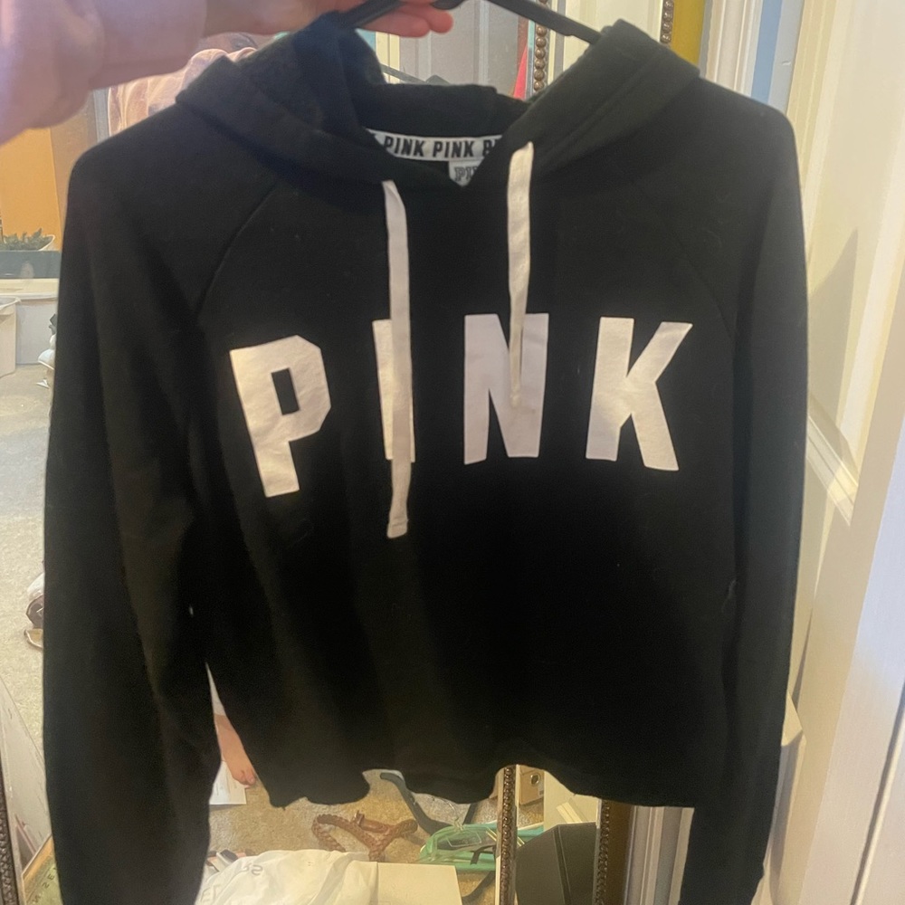 Pink cropped black hoodie